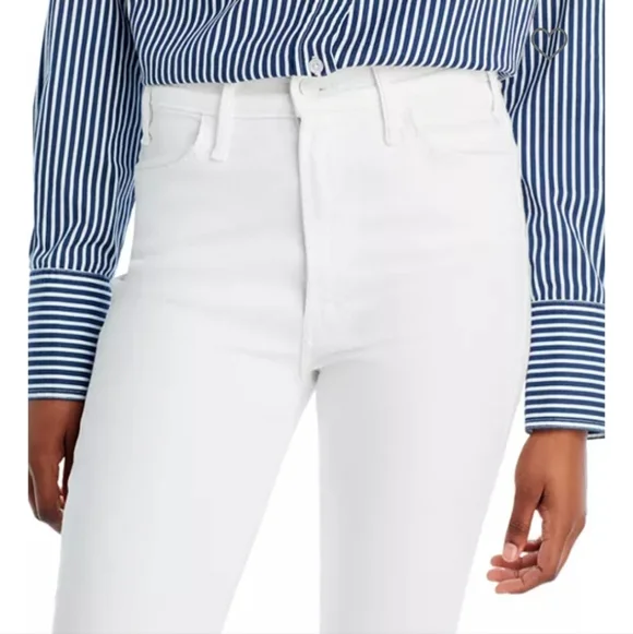 MOTHER The Hustler Ankle Fray Hem Jeans White Straight Flare - Picture 6 of 15